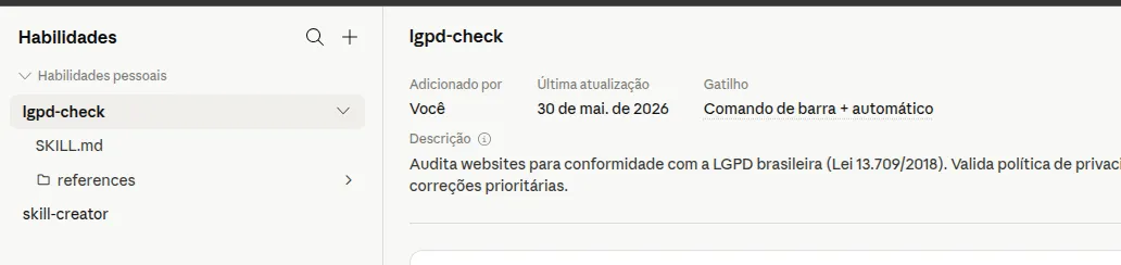 Passo 3: Skill instalada e pronta
